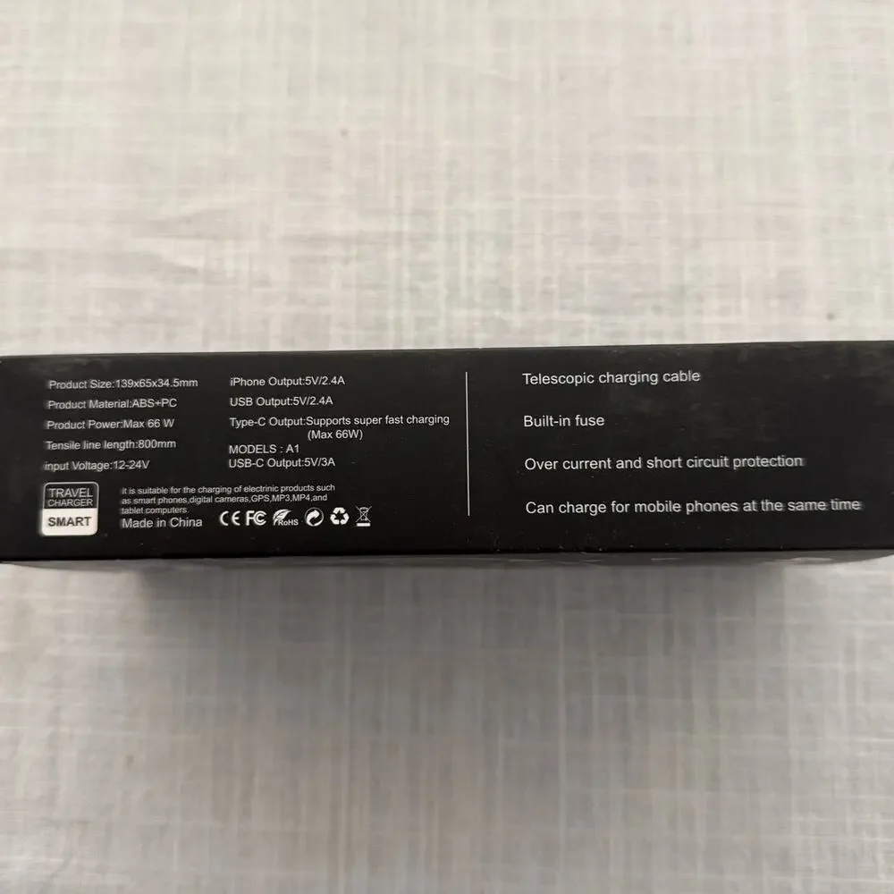Retractable 4 in 1 car fast charger for IOS and USB C phones & devices